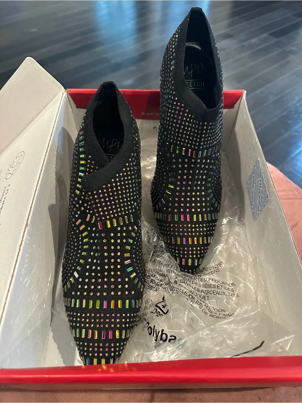 Tory Burch Black Multicolor Rhinestone Pointed Toe Booties